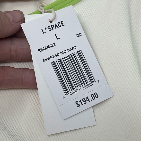 L Space Cream Blue Green Baewatch Colorblock Ribbed One Piece Swimsuit Large NWT - Picture 4 of 11